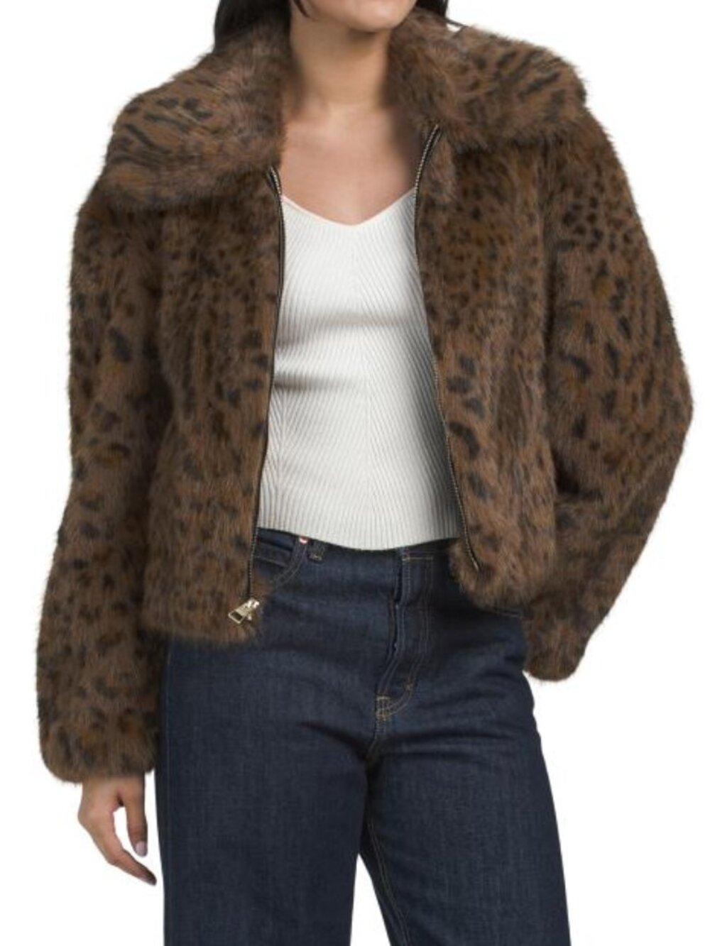 BCBGMAXAZRIA Brown Leopard Faux Fur Coat